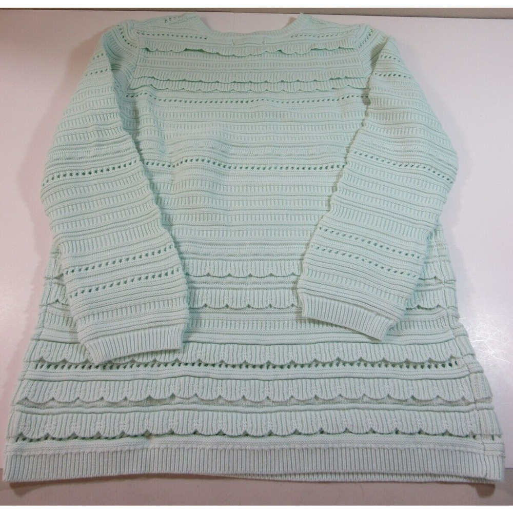 BANANA REPUBLIC Green Knit Long Sleeve Scallop Pattern Sweater Cotton Blend XL - Picture 5 of 5